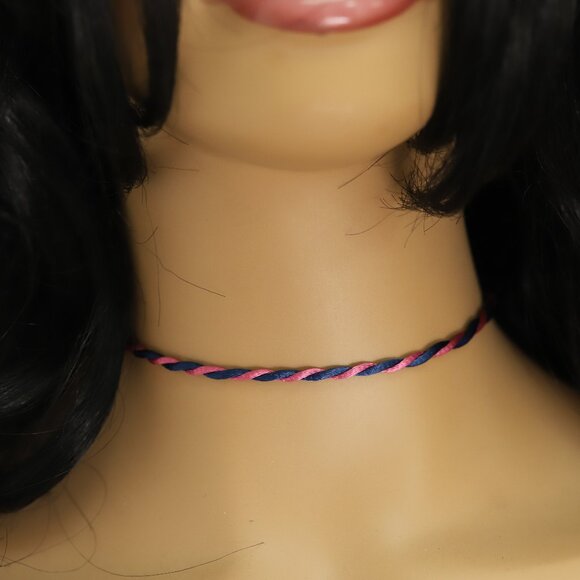 Pink Blue Thread Necklace Choker Adjustable Length Twisted Design Chokers (#90) - Picture 1 of 11